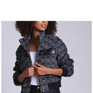 Bagatelle size small cute plaid cropped jacket with faux leather details EUC